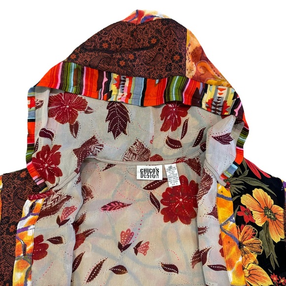 Chico’s Silk Blend Embroidered Patchwork Hooded Jacket - Picture 12 of 13